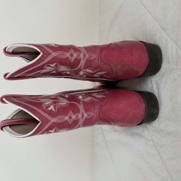 Ariat pink women's leather cowboy booties white trim western coastal cowgirl 4 - Picture 5 of 12
